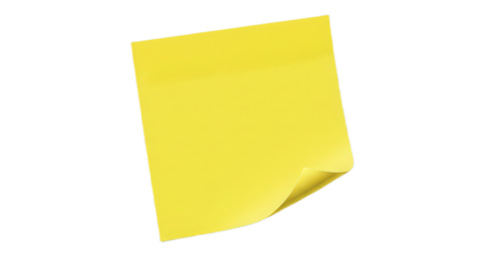 Yellow sticky note isolated on transparent background, ideal for reminders, messages, and quick annotations
