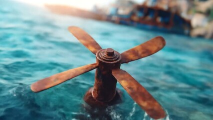 Rusty ship propeller in water close up shot - Powered by Adobe