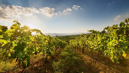 Fototapeta premium Vibrant Fresh Grapevine Leaves Flourishing In Vineyards Nature S Bounty Outdoor Setting Close Up Perspective