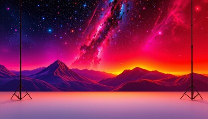 Fantasy Mountain Landscape with Starry Sky