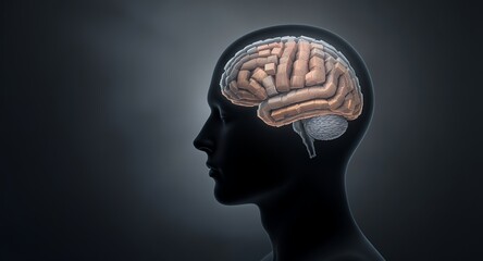 Brain Anatomy Illustration Human Brain Inside Head Silhouette, Medical Visuals