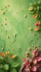 Green Floral Background with Buds and Petals