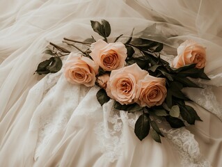 Elegant Roses on Lace Fabric, A Delicate Floral Arrangement for Romantic Moments