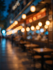 Fototapeta premium Abstract blurred image of cafe or restaurant with bokeh lights background at night.