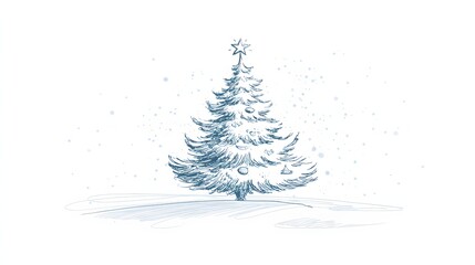 Elegant Blue Christmas Tree Illustration with Snowflakes and Star Topper