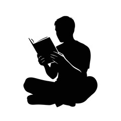 Silhouette of a person sitting crosslegged and reading a book