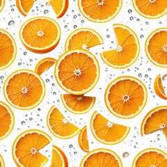 Vibrant orange slices float against a dark, bubbly backdrop