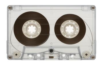 Cassette tape playing audio, showing vintage media for recording and listening to analog music, transparent background