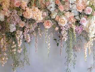 Elegant floral arrangement with roses and trailing blossoms for decor