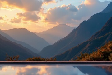 Mountain Range Reflection at Sunset