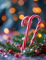 Christmas Candy Canes with Festive Decorations