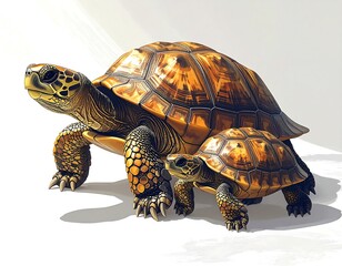 Obraz premium Two Tortoises Walking Together on White Background