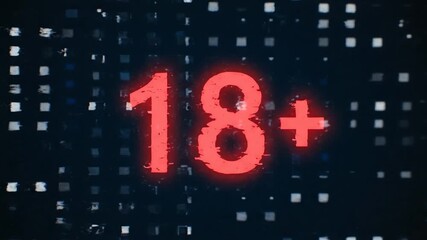 red 18 plus glitch digital warning screen - Powered by Adobe
