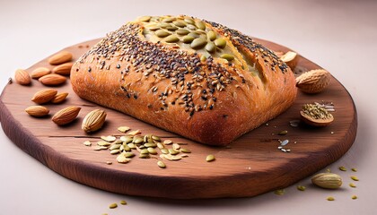 Unleavened Bread With Seeds On Wooden Board With Nuts