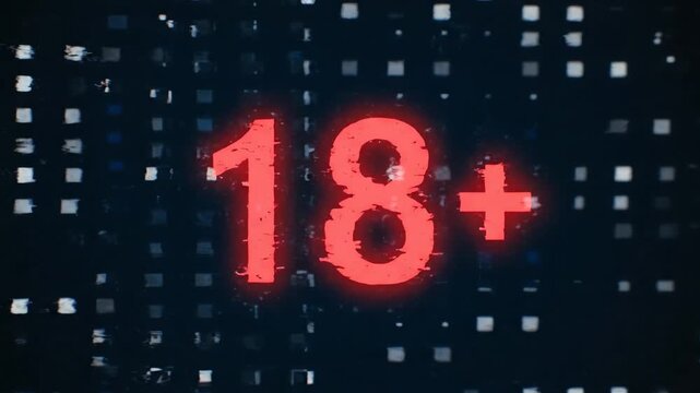 red 18 plus glitch digital warning screen