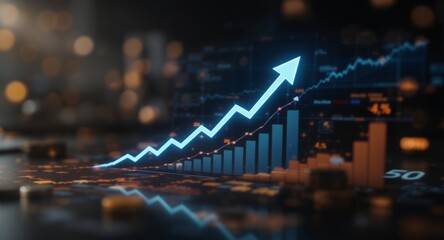 Financial Growth Chart with Ascending Arrow and Data Visualization