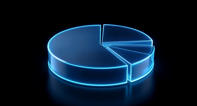 Financial Pie Chart with Glowing Outline on Dark Background