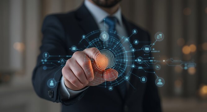 Fingerprint identification and biometric security technology concept