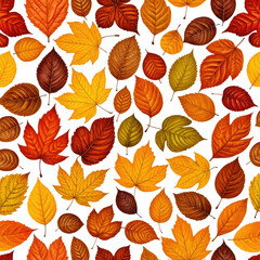 Fototapeta premium Seamless pattern of colorful, realistic fall foliage on black background