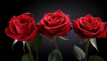 Fototapeta premium Three Red Roses On A Black Background