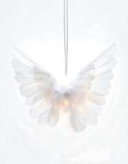 Fototapeta premium White Feather Wings Decoration with Light on White Background