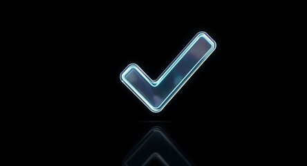 Glowing Check Mark on Black Background Success, Approval Concept