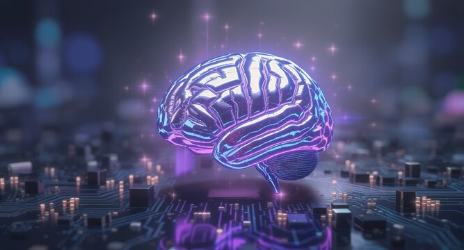 Glowing Brain with Digital Circuitry Concept
