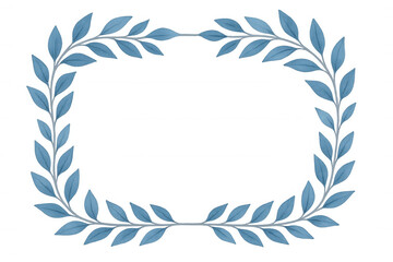 Blue watercolor botanical frame creating an oval border with fresh leaves, transparent background