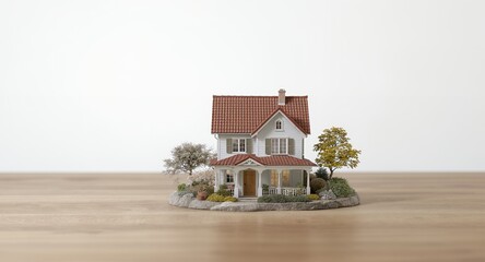 Miniature House Model on a Wooden Surface, Real Estate Concept