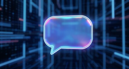 Neon Glowing Speech Bubble in Cyber Digital Background