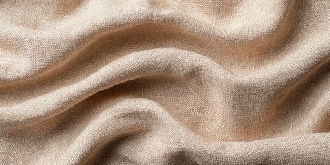 A soft and textured light beige linen fabric background with natural, gentle folds creates a warm and inviting atmosphere, perfect for flat lay compositions.
