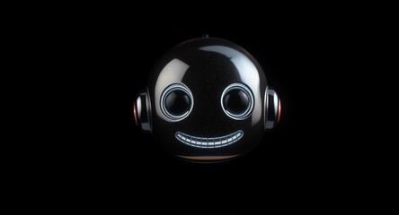 Robot Head With a Smiling Face, Dark Background