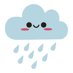 Cute smiling rain cloud clipart Illustration with kawaii hand drawn style. Suitable for flat design graphic illustration