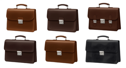 Realistic vector briefcase collection illustration with stylish business accessories, leather portfolio case, office document bag, professional luggage storage for businessmen and travel essentials