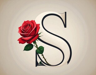 Red rose elegantly adorns a large serif "S