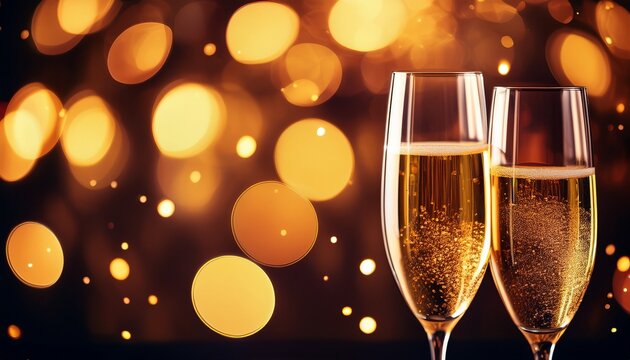 Champagne Glasses On A Background Of Lights