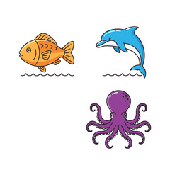 Fototapeta premium Ocean life Fish, dolphin, octopus characters