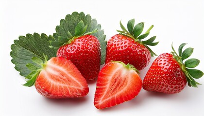 Many Strawberries And Half Strawberries On A White Background