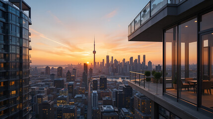 Luxury condominiums offering breathtaking panoramic views of Toronto's skyline during sunset