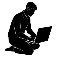 Silhouette Man Working on Laptop Isolated Vector Illustration for Creative Projects
