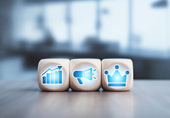 Minimalist Corporate Wooden Blocks with Blue Neon Icons