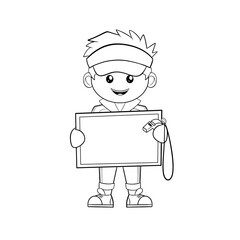 Coach with a visor and a whistle, holding a board job occupation career clip art hand drawn black and white
