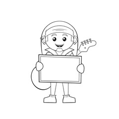 Musician with a guitar holding a board job career occupation clip art hand drawn illustration