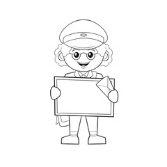 Postman mailman  with a hat and a letter wearing a uniform holding a board job career occupation post office clip art hand drawn illustration