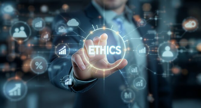 Ethics and Technology Concept Finger Touching Digital Interface
