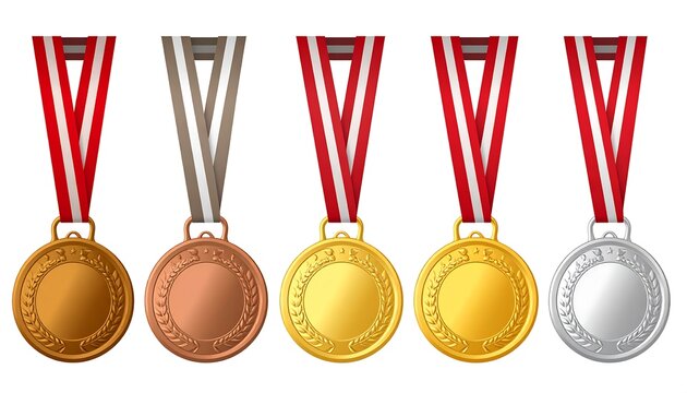Set of gold, silver, bronze medals