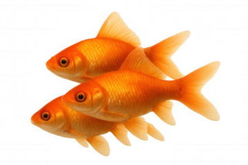 Three orange goldfish swimming together, representing unity, luck, and prosperity, transparent background