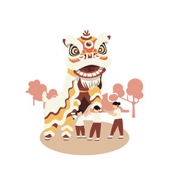 Vibrant Lion Dance Performance with Energetic Performers and Festive Atmosphere.