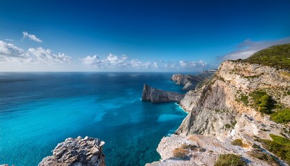 Fototapeta premium Majestic Rocky Cliff Overlooking Vibrant Turquoise Waters