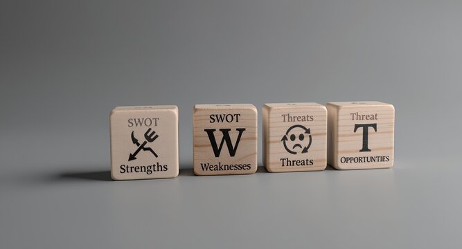 SWOT Analysis Concept Visualized with Wooden Blocks